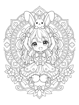 Free printable Cute Chibi Bunny Girl With Mandala coloring page