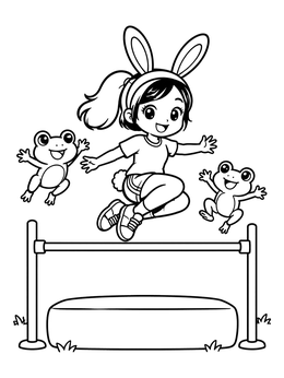 Free printable Bunny Girl High Jump Contest coloring page
