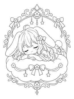 Free printable Sleeping Chibi Bunny Girl On Cloud coloring page