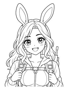 Free printable Cheerful Anime Bunny Girl With Backpack coloring page