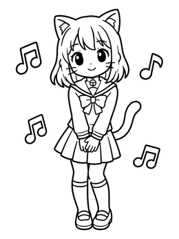 Free printable Anime Cat Girl With Musical Notes coloring page