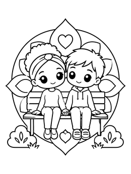 Free printable Cute Chibi Couple On Park Bench coloring page