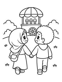 Free printable Cute Couple Walking To Ice Cream coloring page