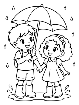 Free printable Boy And Girl In The Rain coloring page