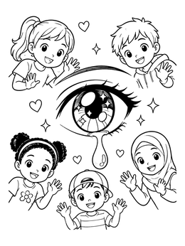 Free printable Anime Eye With Cheerful Waving Kids coloring page