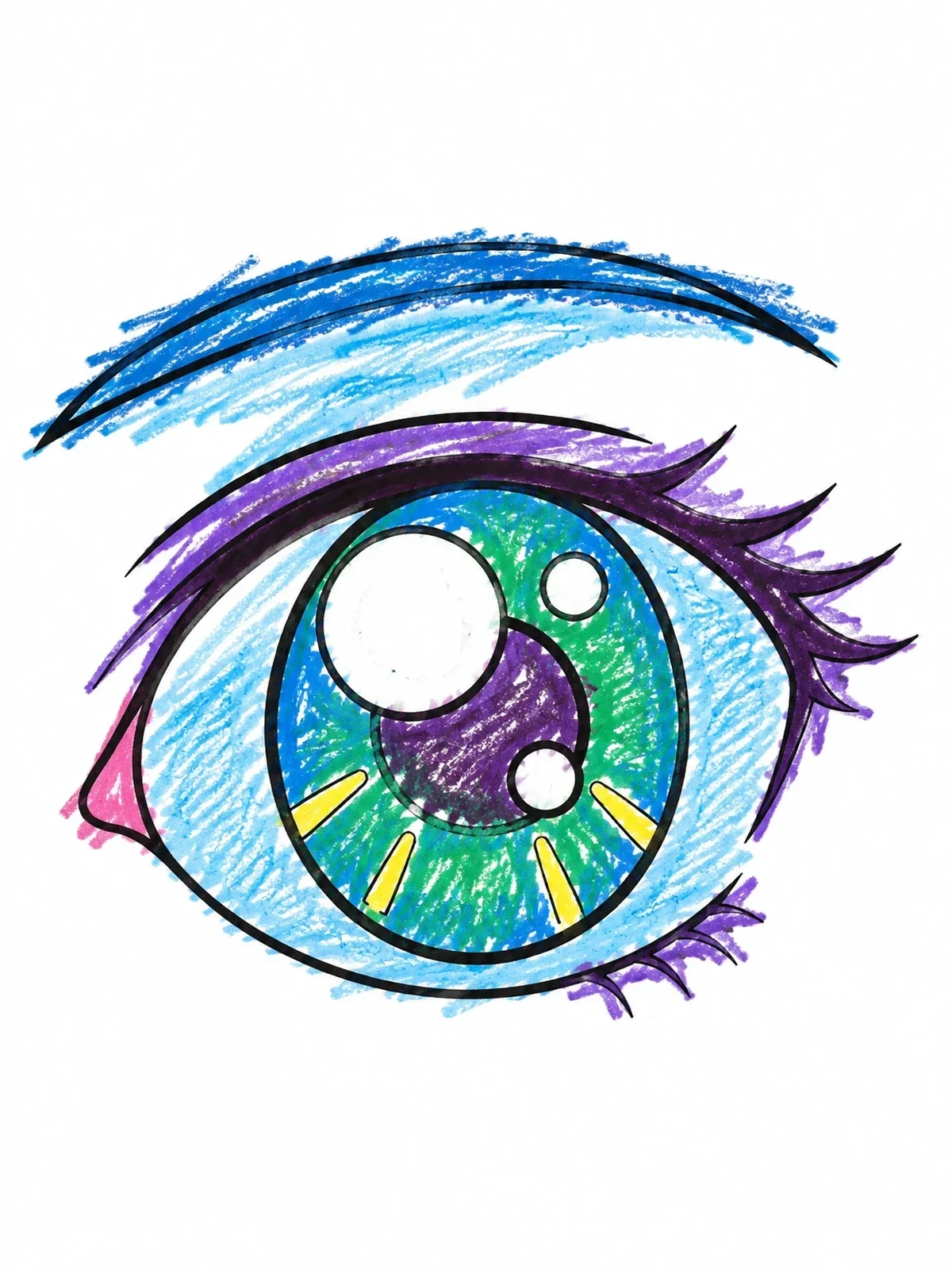 Colored example of the Shining Manga Eye Outline coloring page