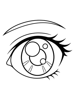A sparkling anime eyes coloring page with large circular highlights and long eyelashes.