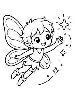 Free printable Cute Chibi Fairy Catching Stars coloring page