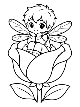 Free printable Cute Fairy Sitting In Rose coloring page