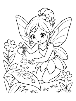 Free printable Fairy Sprinkling Stardust On Dewdrops coloring page