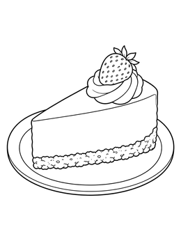 A delicious cheesecake slice topped with cream in this anime food coloring page.