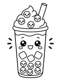 Free printable Cute Boba Tea With Smiling Pearls coloring page