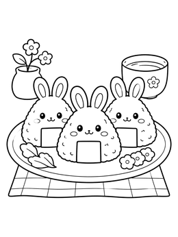 Free printable Cute Bunny Onigiri Rice Balls coloring page