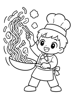 Free printable Cute Chibi Chef Cooking Noodles coloring page