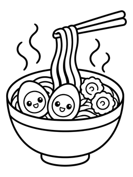 Free printable Cute Ramen Bowl With Chopsticks coloring page