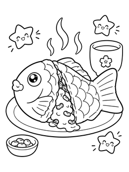 Free printable Sweet Taiyaki Pastry With Smiling Stars coloring page
