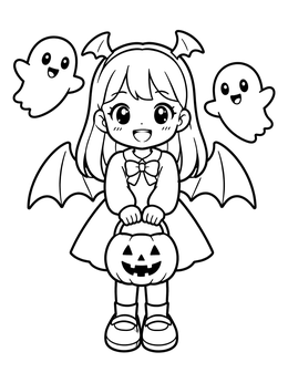 Free printable Cute Anime Girl With Bat Wings coloring page