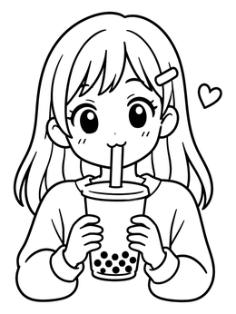 Free printable Cute Girl Drinking Bubble Tea coloring page