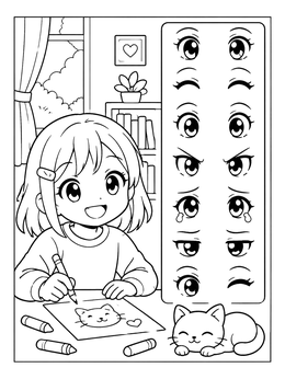 Free printable Anime Girl Drawing With Eye Expressions coloring page