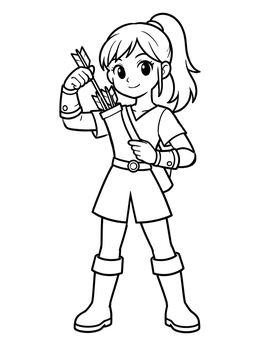Free printable Cute Archer Girl With Arrows coloring page