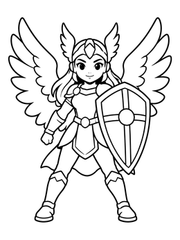 Free printable Cute Valkyrie Warrior With Shield coloring page