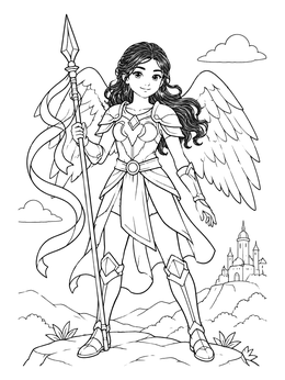 Free printable Winged Angelic Warrior Girl coloring page