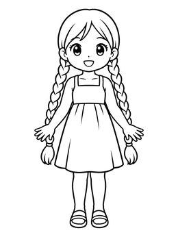 Free printable Anime Girl With Long Braids coloring page