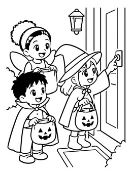 Free printable Trick Or Treat At The Door coloring page