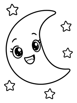 Free printable Cute Smiling Crescent Moon And Stars coloring page