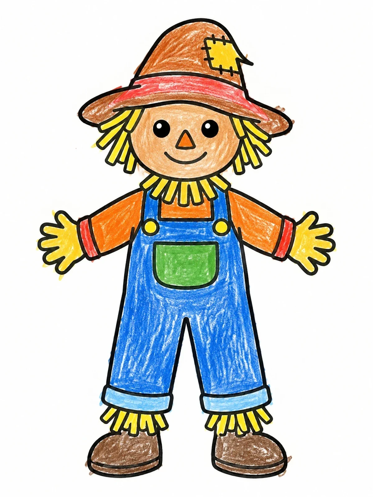 Colored example of the Cute Smiling Straw Scarecrow coloring page