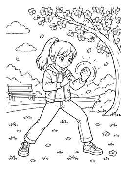 Free printable Anime Martial Arts Girl Under Sakura coloring page
