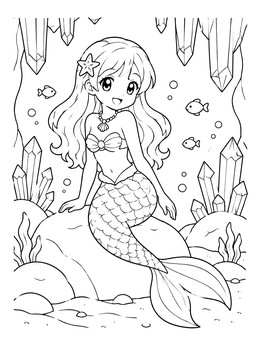 Free printable Anime Mermaid In Crystal Cavern coloring page