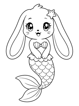 Free printable Cute Mermaid Bunny With Fishtail coloring page