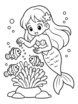Free printable Little Mermaid Feeding Clownfish coloring page