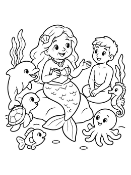 Free printable Mermaid Storyteller Under The Sea coloring page