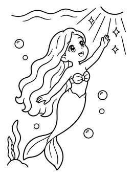 Free printable Mermaid Swimming Toward The Sun coloring page
