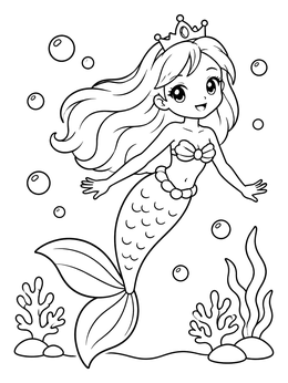 Free printable Anime Mermaid Princess Swimming Underwater coloring page