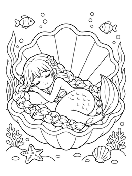 Free printable Sleeping Mermaid In Giant Clam Shell coloring page