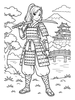 Free printable Anime Samurai Girl With Sword coloring page
