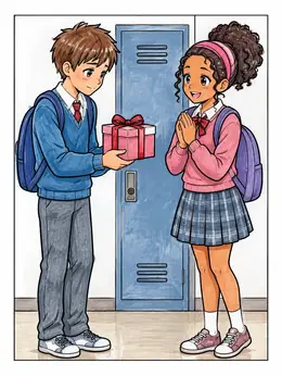 Sweet School Locker Valentine Gift – Anime Valentines Day Coloring Page