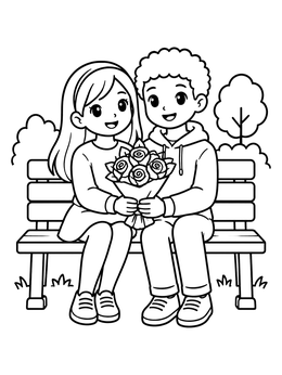 Free printable Cute Couple On A Park Bench coloring page