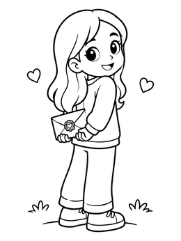 Free printable Cute Girl Hiding A Valentine Letter coloring page