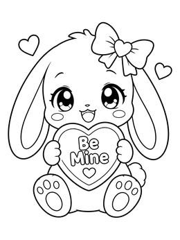 Free printable Cute Valentine Bunny With Heart coloring page