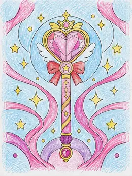 Magical Crystal Heart Wand – Anime Valentines Day Coloring Page
