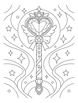 A magical heart wand stars in this anime valentines day coloring page.