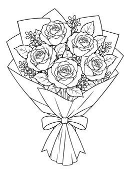 Free printable Elegant Rose Bouquet With Ribbon coloring page