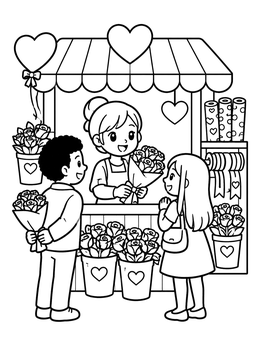 Free printable Valentine Flower Shop Surprise coloring page