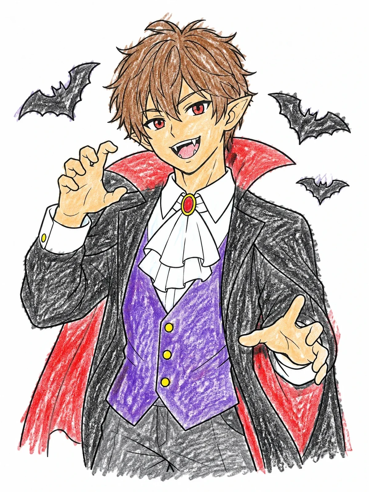 Colored example of the Anime Vampire Boy With Bats coloring page