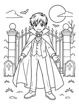Free printable Anime Vampire Boy At Graveyard Gate coloring page