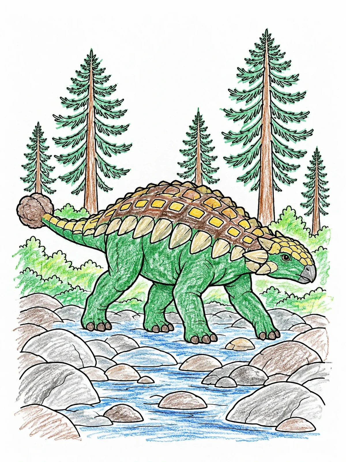 Colored example of the Ankylosaurus By The Forest Stream coloring page